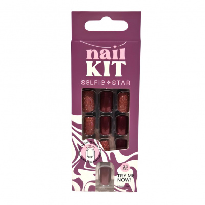 Набор накладных ногтей без клея Бордовый, короткая длина Selfie Star Nails kit without glue Bordeaux, short length SSNK6261, 24 шт