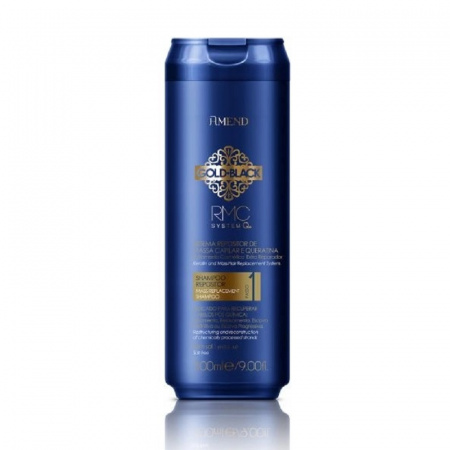 Шампунь с кератином для восстановления поврежденных волос Amend Capillary Mass and Keratin Repositioning Shampoo Gold Black RMC System Q+, 300 мл