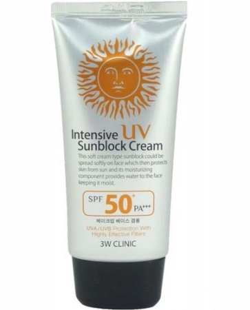 Интенсивный солнцезащитный крем для лица с УФ защитой SPF50+PA+++ 3W Clinic Intensive UV Sun Block Cream