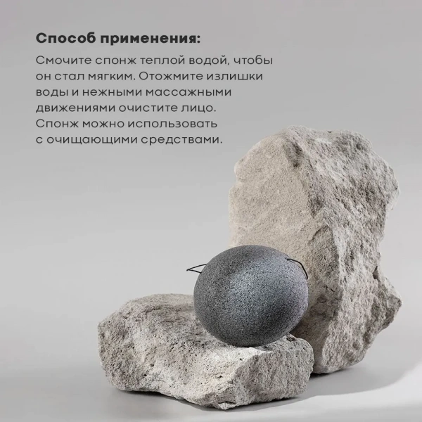 Solomeya Очищающий спонж для умывания конняку с древесным углем / Charcoal Konjac Sponge, 1 шт