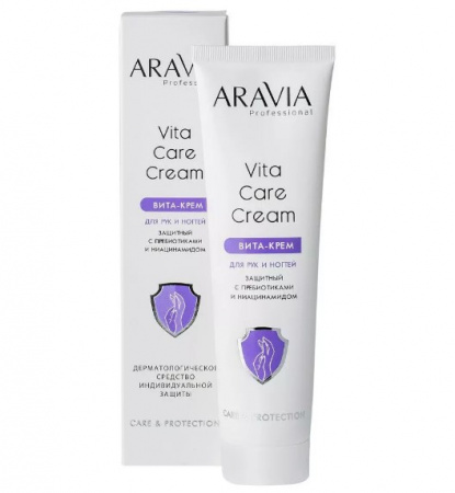 Вита-крем для рук и ногтей защитный Aravia Professional Vita Care Cream с пребиотиками и ниацинамидом, 100 мл