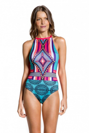 Слитный купальник с ярким узором