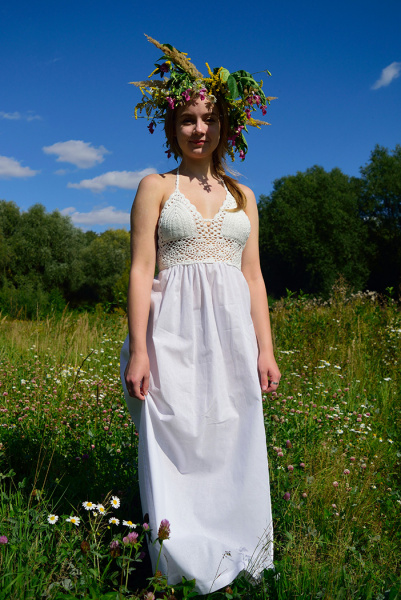 Длинное пляжное платье-сарафан с кружевным топом Русалка