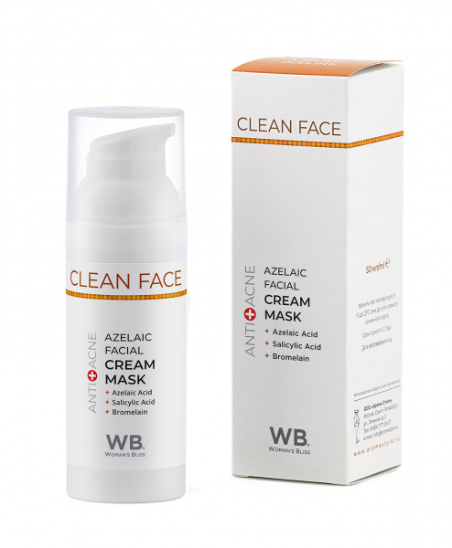 Крем-маска азелаиновая Woman's Bliss Clean Face Azelaic facial Cream Mask, 50 мл Крем-маска азелаиновая Woman's Bliss Clean Face Azelaic facial Cream Mask, 50 мл
