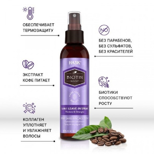 Несмываемый спрей 5 в 1 с биотином Hask Biotin 5 In 1 Leave-In Conditioner, 175 мл. Несмываемый спрей 5 в 1 с биотином Hask Biotin 5 In 1 Leave-In Conditioner, 175 мл.