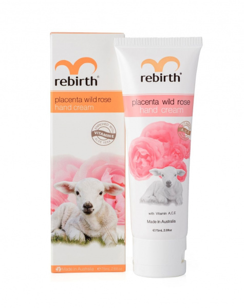 Крем для рук с экстрактом плаценты и маслом розы Rebirth Placenta Wild Rose Hand Cream, 75 мл Крем для рук с экстрактом плаценты и маслом розы Rebirth Placenta Wild Rose Hand Cream, 75 мл