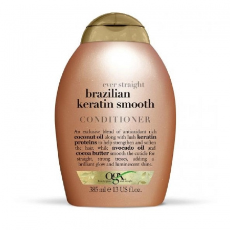 Кондиционер разглаживающий для укрепления волос Бразильский Кератин OGX Ever Straight Brazilian Keratin Smooth Conditioner  385 мл.