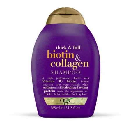 Шампунь для лишенных объема и тонких волос с биотином и коллагеном OGX Thick And Full Biotin And Collagen Shampoo 385 мл.