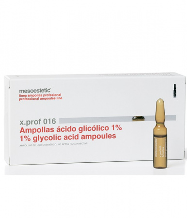 Препарат мезотерапии Гликолевая кислота 1% для лечения угревой сыпи, растяжек и морщин на основе гликолевой кислоты Mesoestetic X.Prof 016 1% Glycolic Acid Ampoules