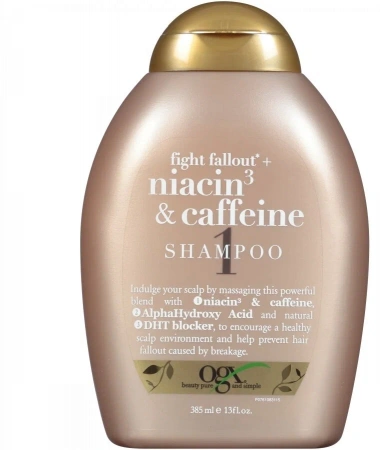 Шампунь против выпадения волос с ниацином и кофеином OGX Fight Fallout + Niacin & Caffeine Shampoo 385 мл