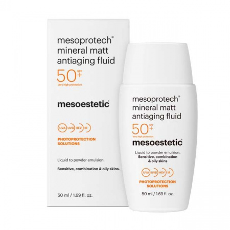 Флюид для лица солнцезащитный антивозрастной SPF50 Mesoestetic  Mesoprotech mineral matt antiaging fluid 50+