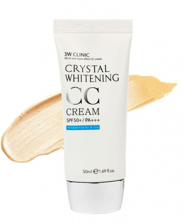 Кристаллизированный отбеливающий СС крем для лица натуральный бежевый SPF50 PA+++ 3W Clinic Whitening CC Cream Natural Beige