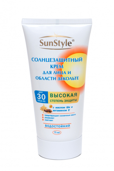 Крем для лица и области декольте солнцезащитный SPF-30 UV (A+B) водостойкий SunStyle, 75 мл Крем для лица и области декольте солнцезащитный SPF-30 UV (A+B) водостойкий SunStyle, 75 мл