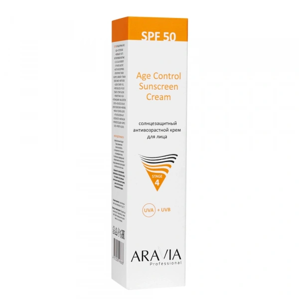 Cолнцезащитный антивозрастной крем для лица Aravia Age Control Sunscreen Cream SPF 50, 100 мл