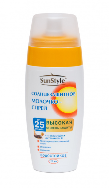 Молочко-спрей солнцезащитное SPF-25 UV (A+B) водостойкое SunStyle, 125 мл Молочко-спрей солнцезащитное SPF-25 UV (A+B) водостойкое SunStyle, 125 мл