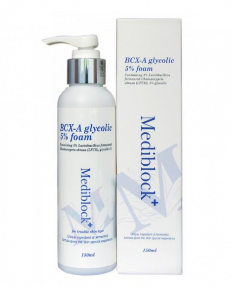 Мягкая очищающая пенка с 5% гликолевой кислотой ВСХ-А Mediblock BCX-Aglycolic 5% Foam, 150 мл Мягкая очищающая пенка с 5% гликолевой кислотой ВСХ-А Mediblock BCX-Aglycolic 5% Foam, 150 мл