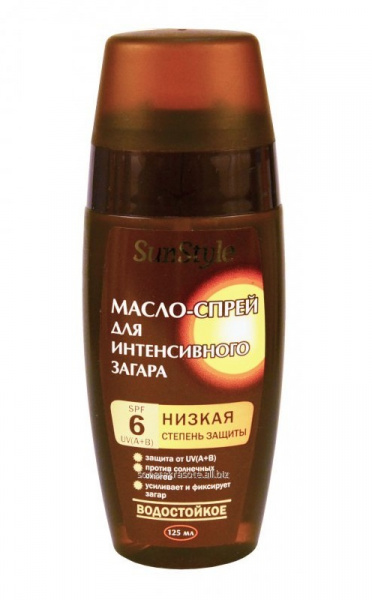 Масло-спрей для интенсивного загара SunStyle SPF-6 UV (A+B) водостойкое, 125 мл Масло-спрей для интенсивного загара SunStyle SPF-6 UV (A+B) водостойкое, 125 мл