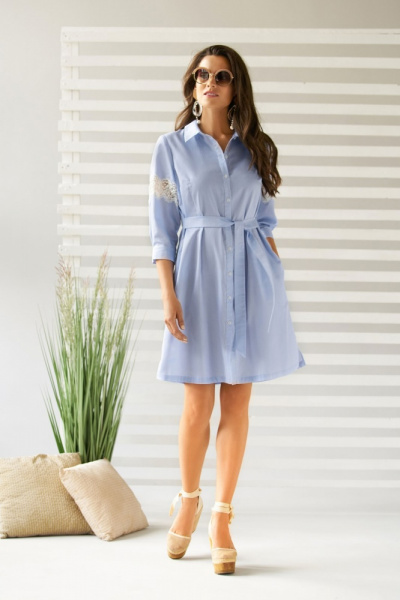 Платье-рубашка с кружевной вставкой Платье-рубашка с кружевной вставкой